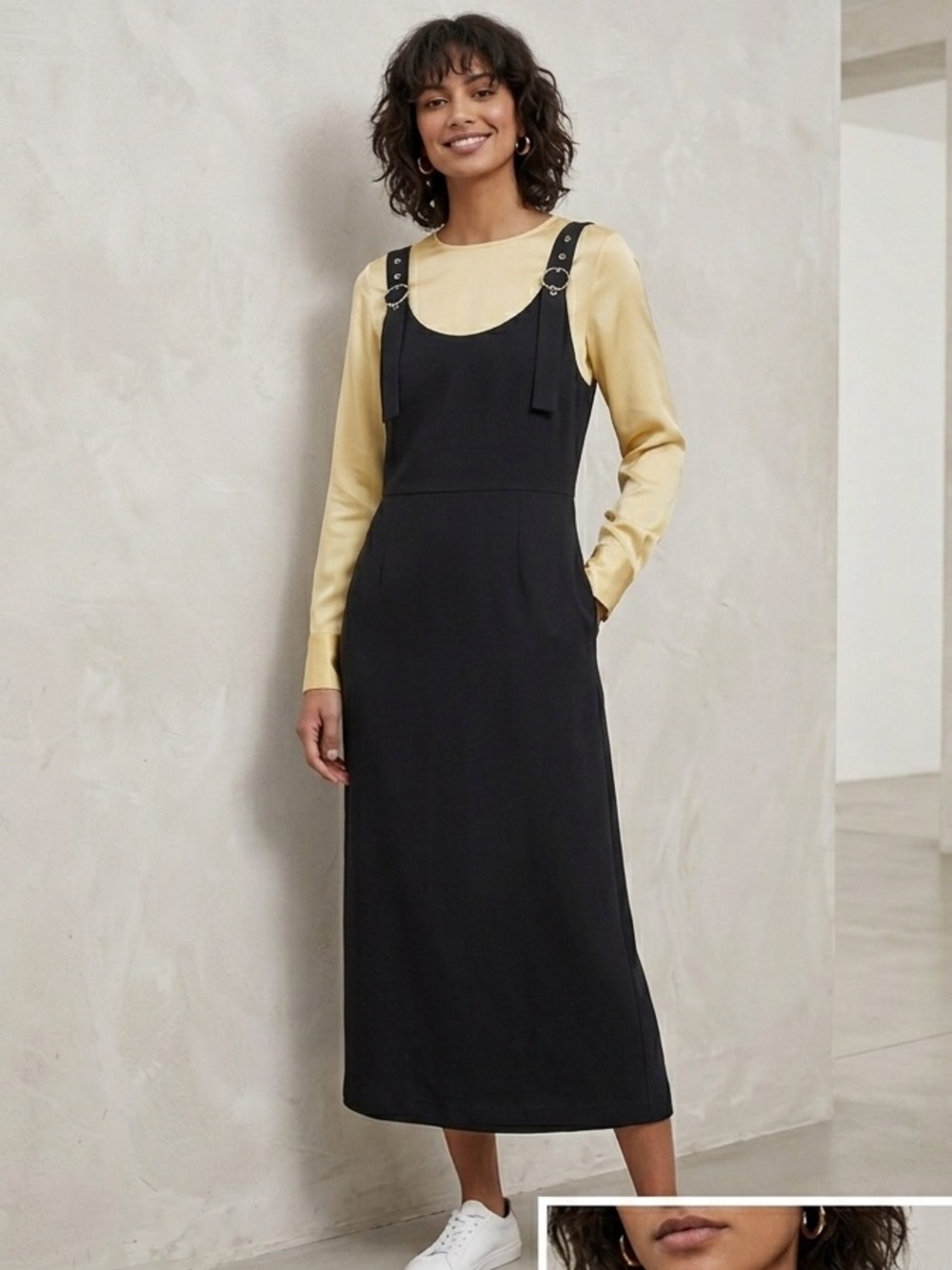 ASOS Black Midi Dress with Buckle-Strap Details